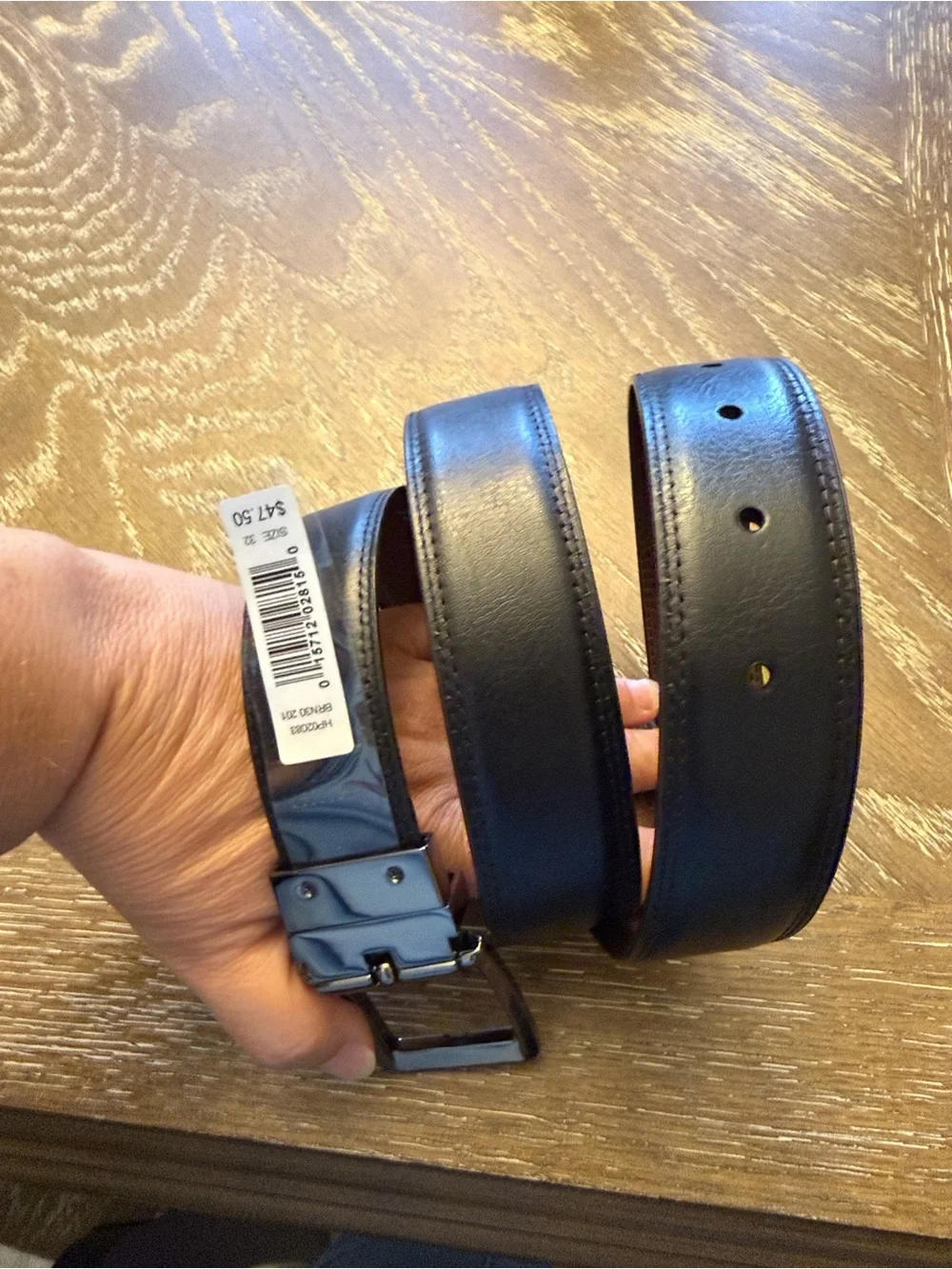 Perry Ellis Brown Black Leather Reversible Belt with Polished Gunmetal Buckle